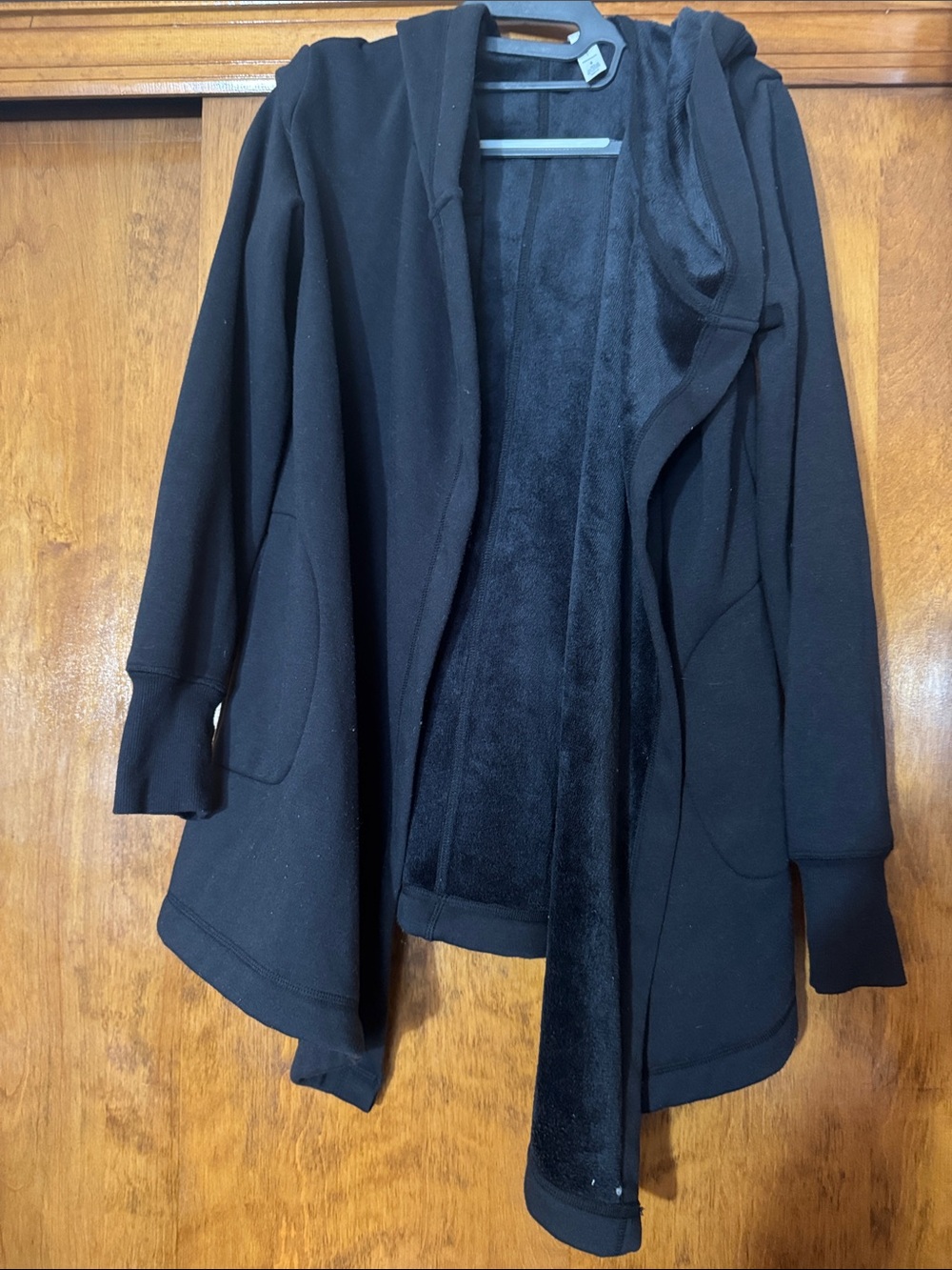 Women's Black Hooded Fleece Coat